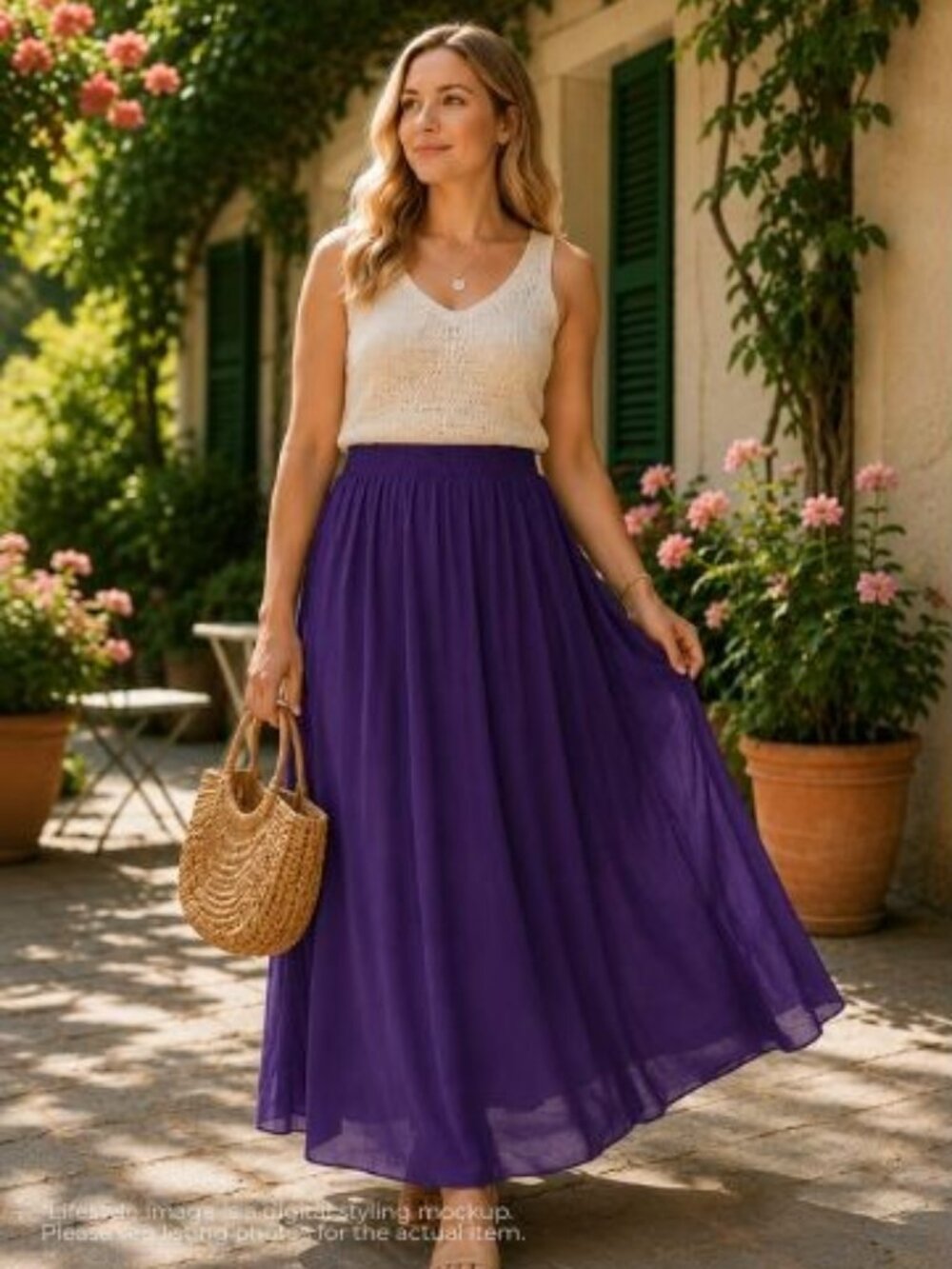 Purple Chiffon Maxi Skirt 2XL Elastic Waist Lined Flowy Boho Cottagecore